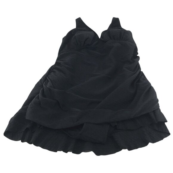 Profile By Gottex One Piece Swimsuit Dress Size 16W Black Padded Ruched Sides - Picture 4 of 11